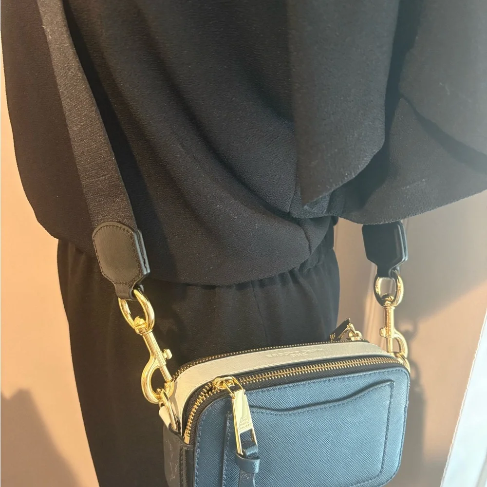Marc Jacobs Navy and Cream Crossbody Camera Bag with Gold Hardware